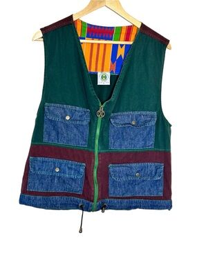 Vintage 1991 Cross Colours color block zipper utility vest size 2 men’s medium